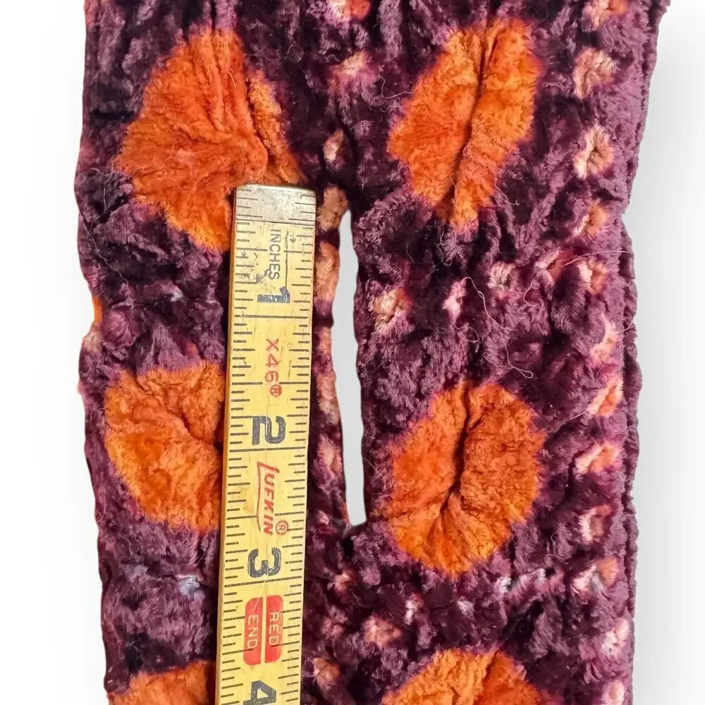 Block Print Reversible Velvet Vintage Pull Through Scarf Orange Mauve Brown 28”